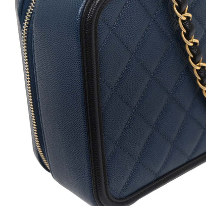 Chanel 2019 Blue Caviar CC Filigree 2way Shoulder Vanity Handbag
