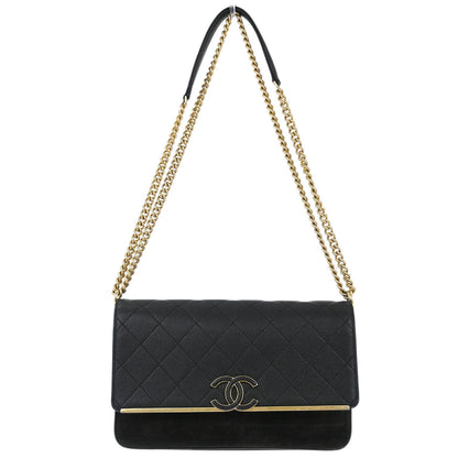 Chanel 2018-2019 Black Caviar Suede Coco Flap Shoulder Bag