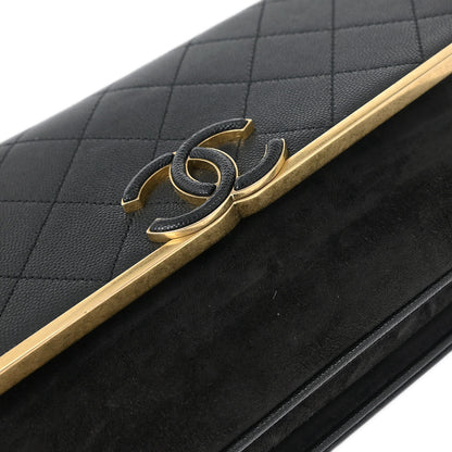 Chanel 2018-2019 Black Caviar Suede Coco Flap Shoulder Bag