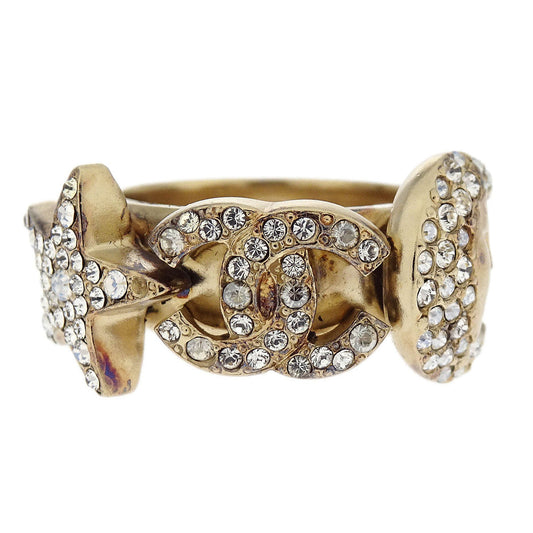 Chanel Ring Gold Rhinestone Star CC Crescent Moon #50 17B