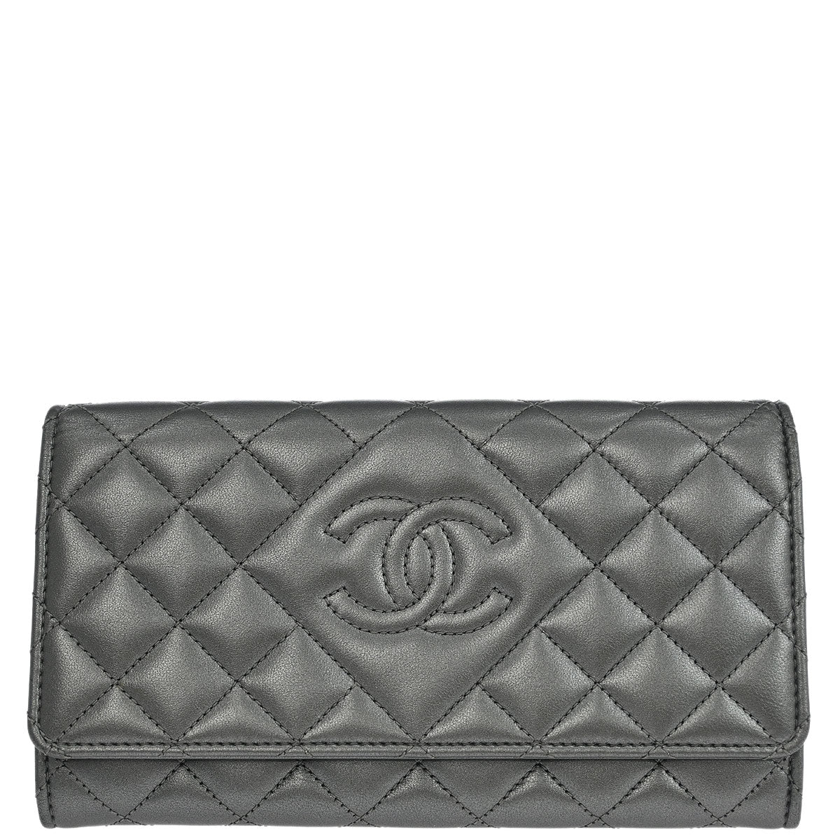 Chanel 2014 Silver Lambskin Long Wallet