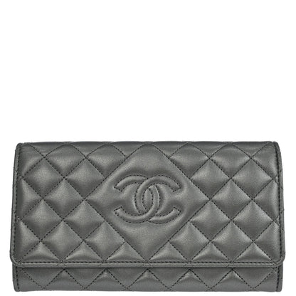 Chanel 2014 Silver Lambskin Long Wallet