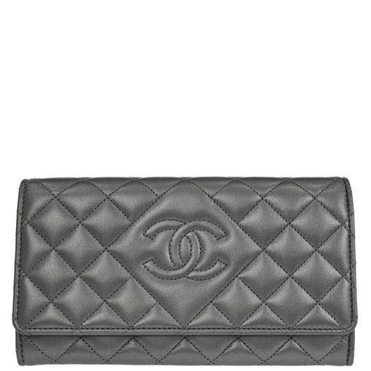 Chanel 2014 Silver Lambskin Long Wallet