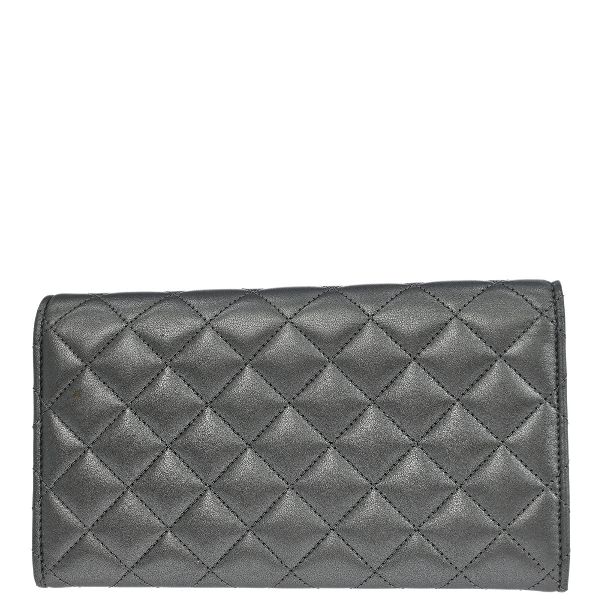 Chanel 2014 Silver Lambskin Long Wallet