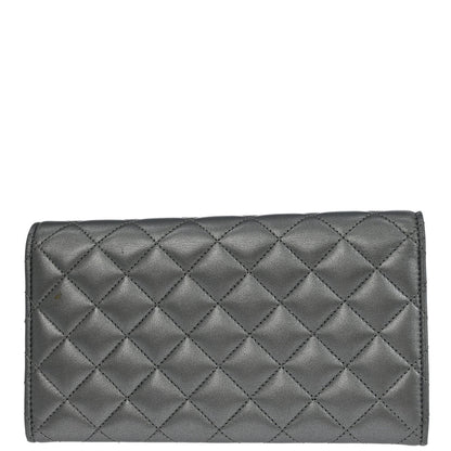 Chanel 2014 Silver Lambskin Long Wallet