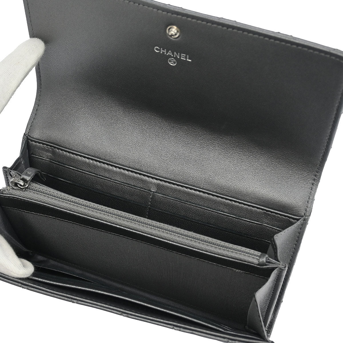 Chanel 2014 Silver Lambskin Long Wallet