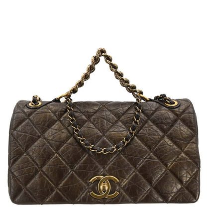 Chanel 2012 Brown Calfskin Pondichery Flap 2way Shoulder Handbag