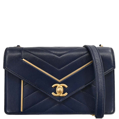 Chanel 2017-2018 Navy Lambskin Chevron Shoulder Bag