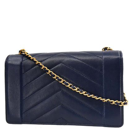 Chanel 2017-2018 Navy Lambskin Chevron Shoulder Bag