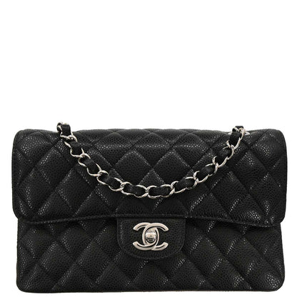 Chanel 2019 Black Caviar Small Classic Double Flap Shoulder Bag