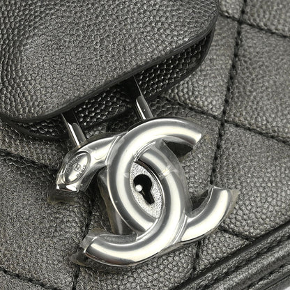 Chanel 2018-2019 Metallic Gray Calfskin Filigree 2way Shoulder Vanity Handbag