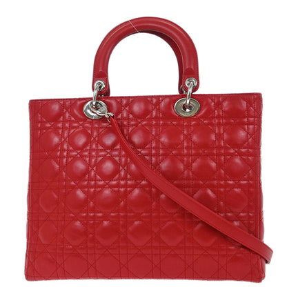 Christian Dior 2011 Red Lambskin Lady Dior Cannage 2way Shoulder Handbag