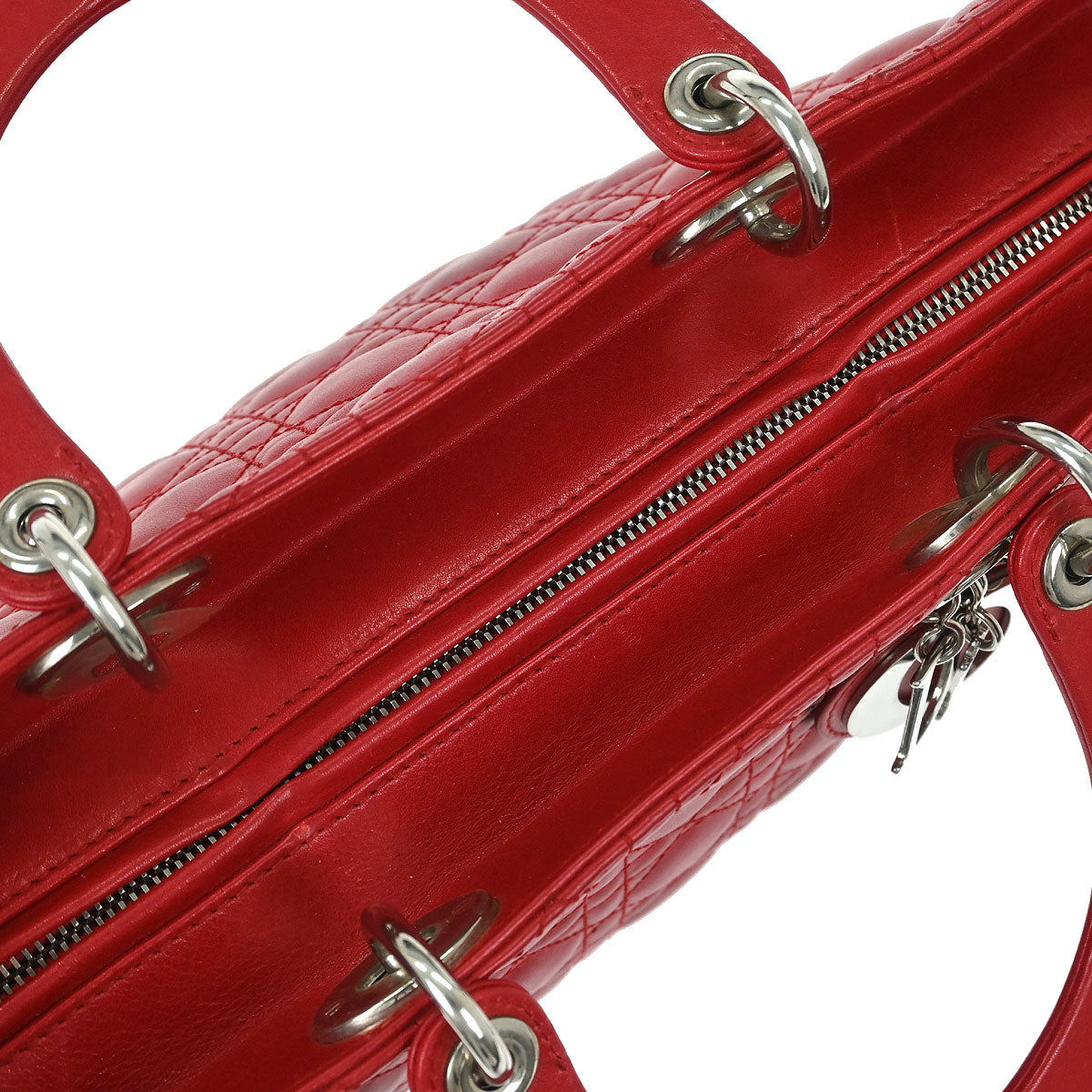 Christian Dior 2011 Red Lambskin Lady Dior Cannage 2way Shoulder Handbag