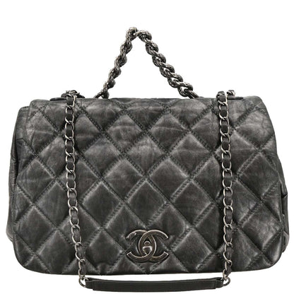Chanel 2011 Gray Calfskin Pondichery Flap 2way Shoulder Handbag