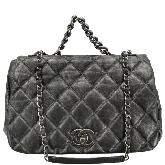 Chanel 2011 Gray Calfskin Pondichery Flap 2way Shoulder Handbag