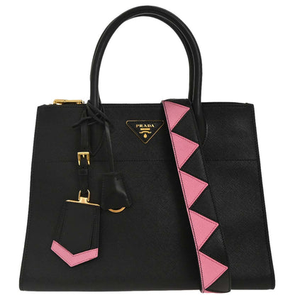 Prada Black Leather Paradigme 2way Shoulder Tote Handbag