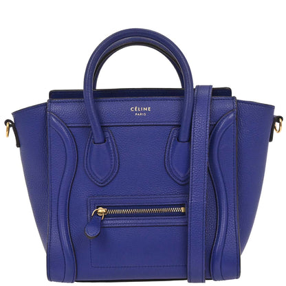 Celine Blue Leather Nano Luggage Tote Bag