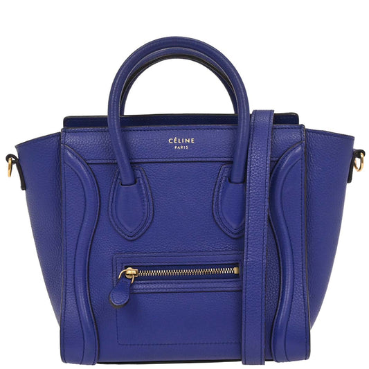 Celine Blue Leather Nano Luggage Tote Bag