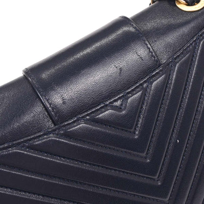 Chanel 2017 Navy Calfskin Chevron Shoulder Bag