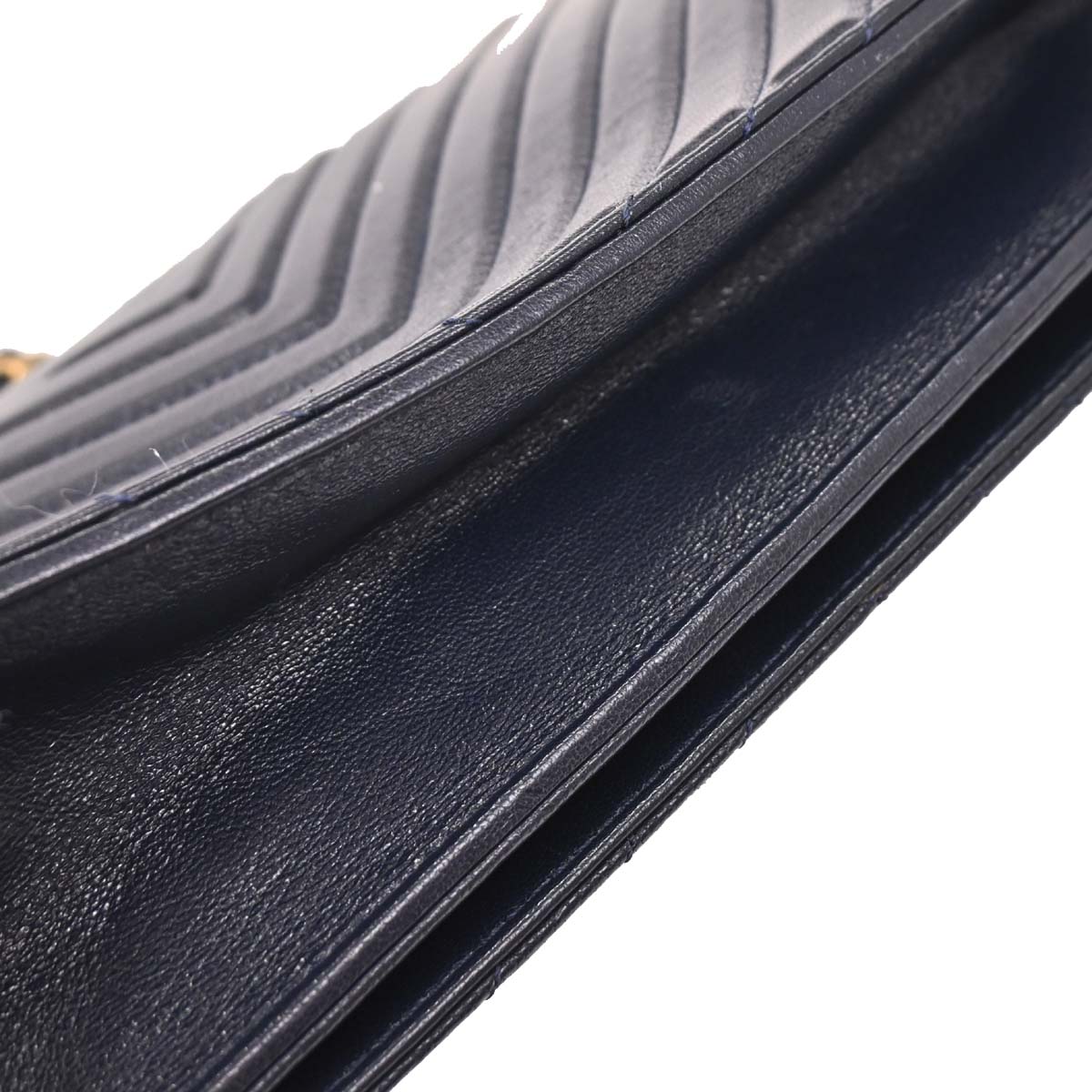 Chanel 2017 Navy Calfskin Chevron Shoulder Bag