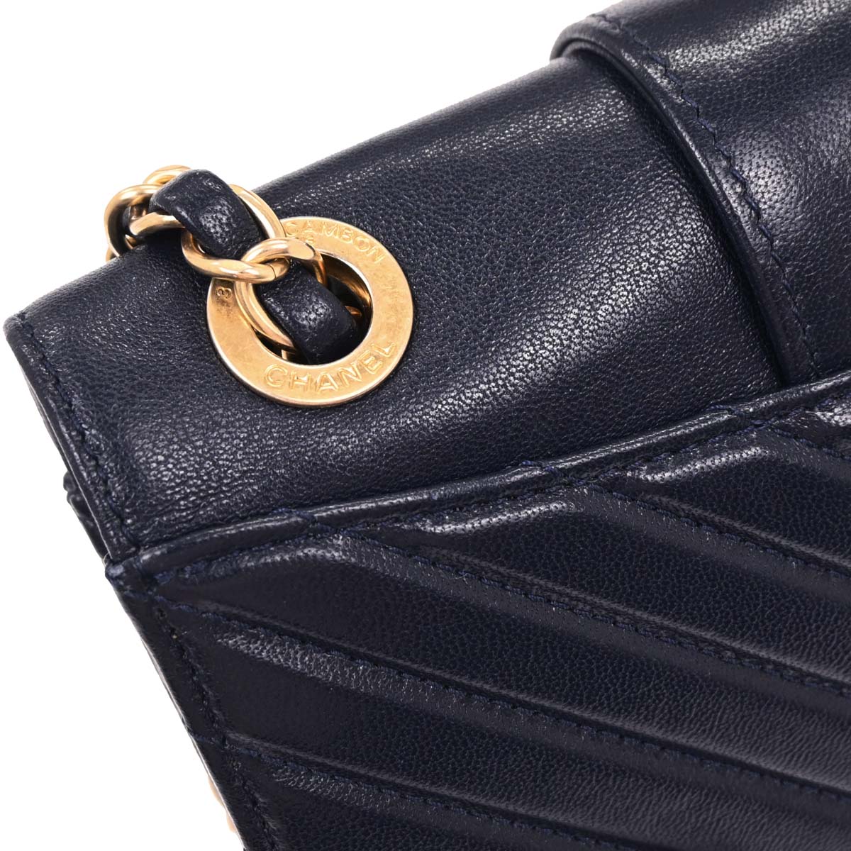 Chanel 2017 Navy Calfskin Chevron Shoulder Bag