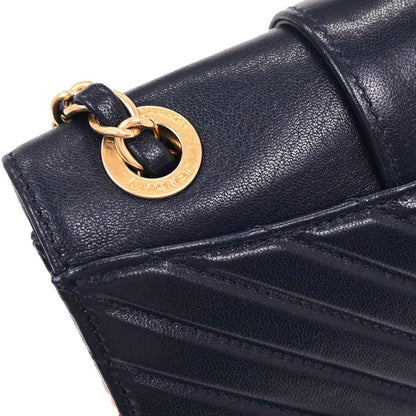 Chanel 2017 Navy Calfskin Chevron Shoulder Bag