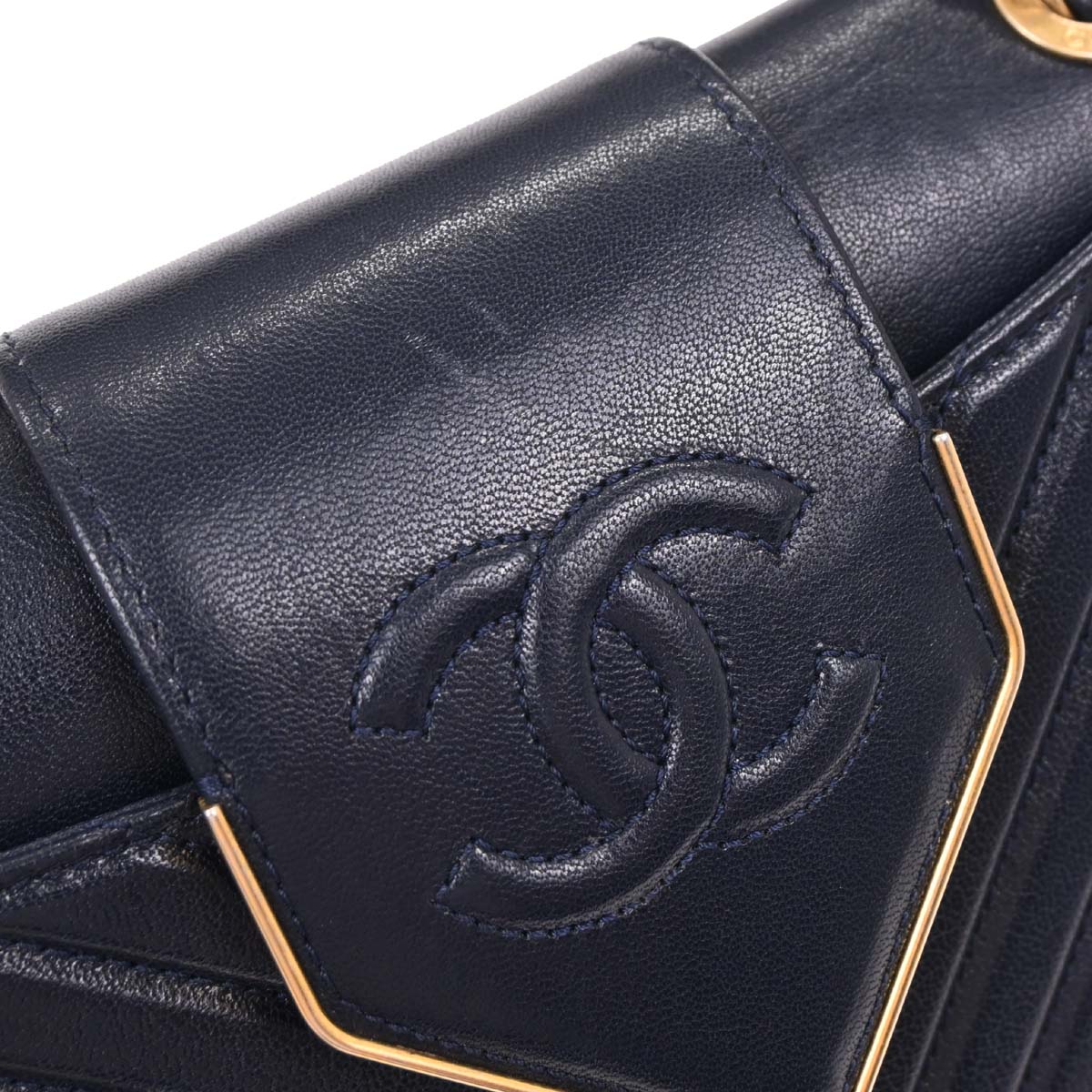 Chanel 2017 Navy Calfskin Chevron Shoulder Bag