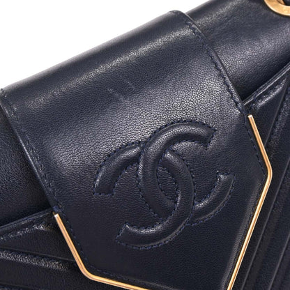 Chanel 2017 Navy Calfskin Chevron Shoulder Bag