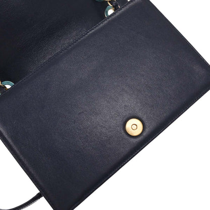 Chanel 2017 Navy Calfskin Chevron Shoulder Bag