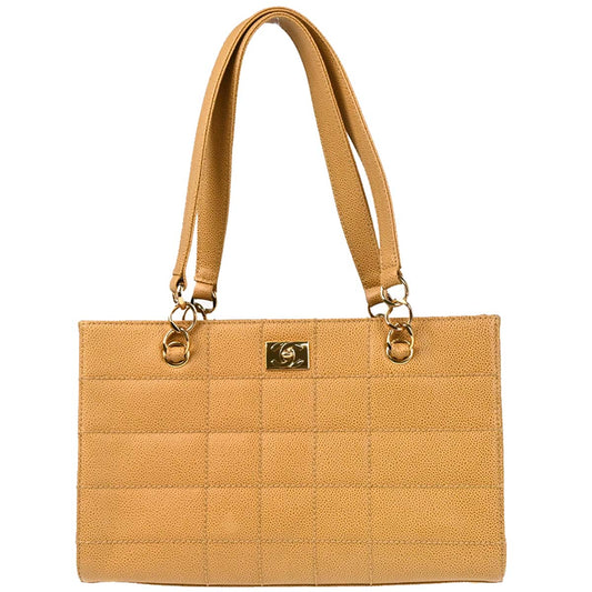 Chanel Beige Caviar Choco Bar Tote Handbag