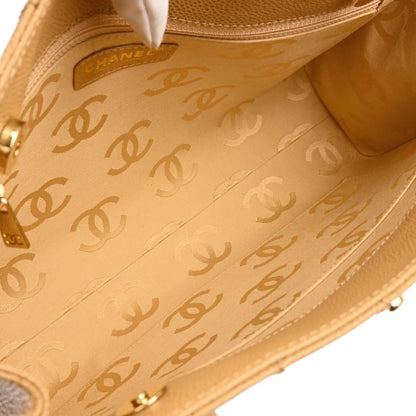 Chanel Beige Caviar Choco Bar Tote Handbag