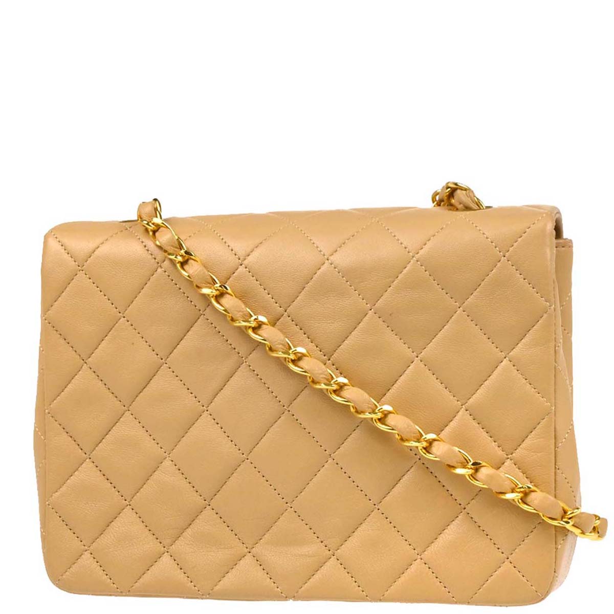 Chanel Beige Lambskin Classic Square Flap Shoulder Bag