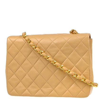 Chanel Beige Lambskin Classic Square Flap Shoulder Bag