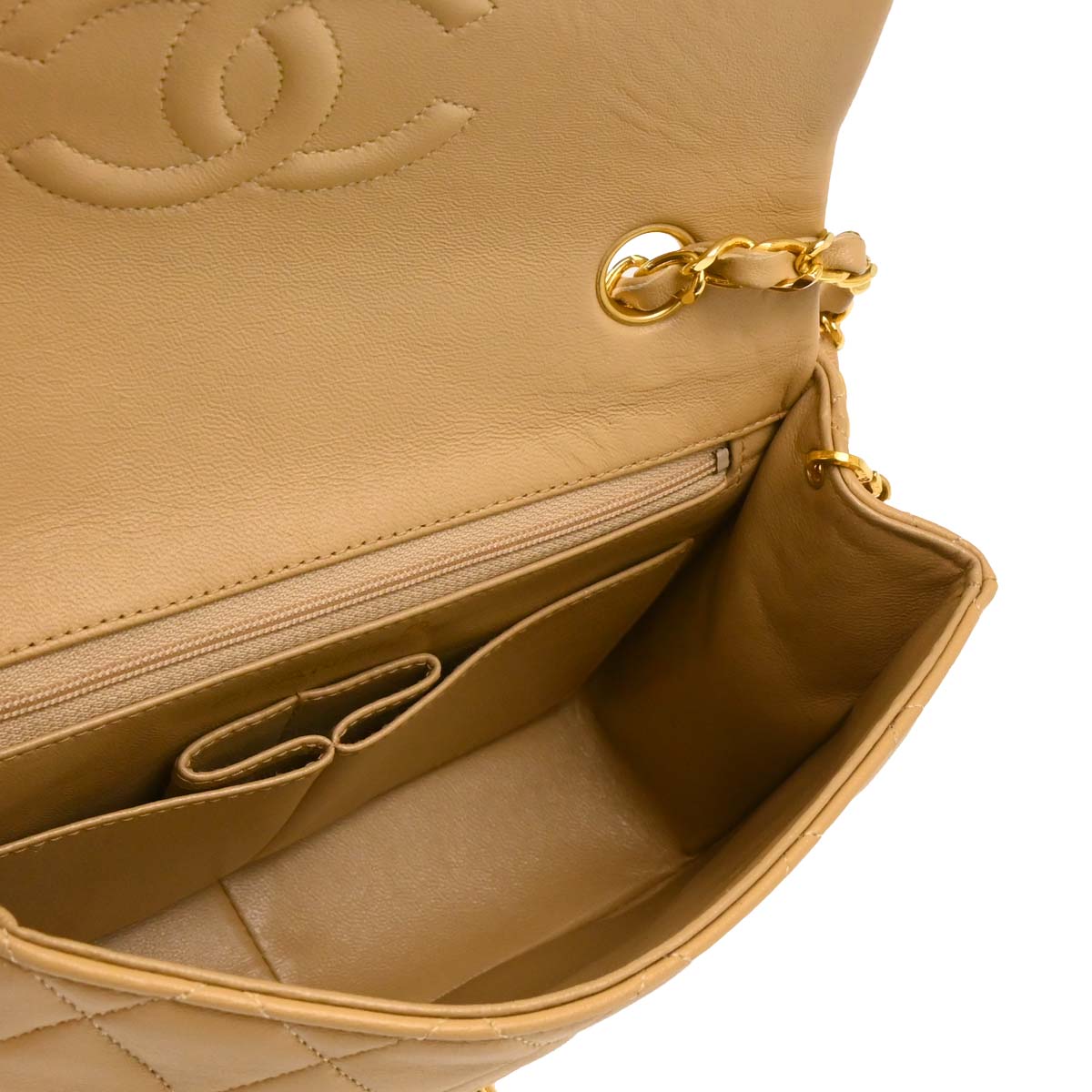 Chanel Beige Lambskin Classic Square Flap Shoulder Bag
