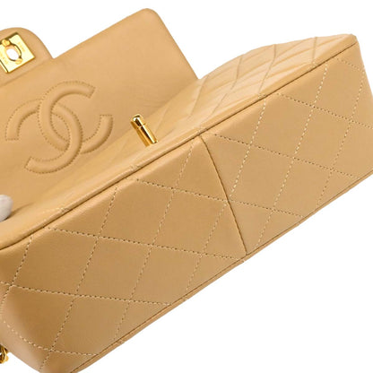 Chanel Beige Lambskin Classic Square Flap Shoulder Bag