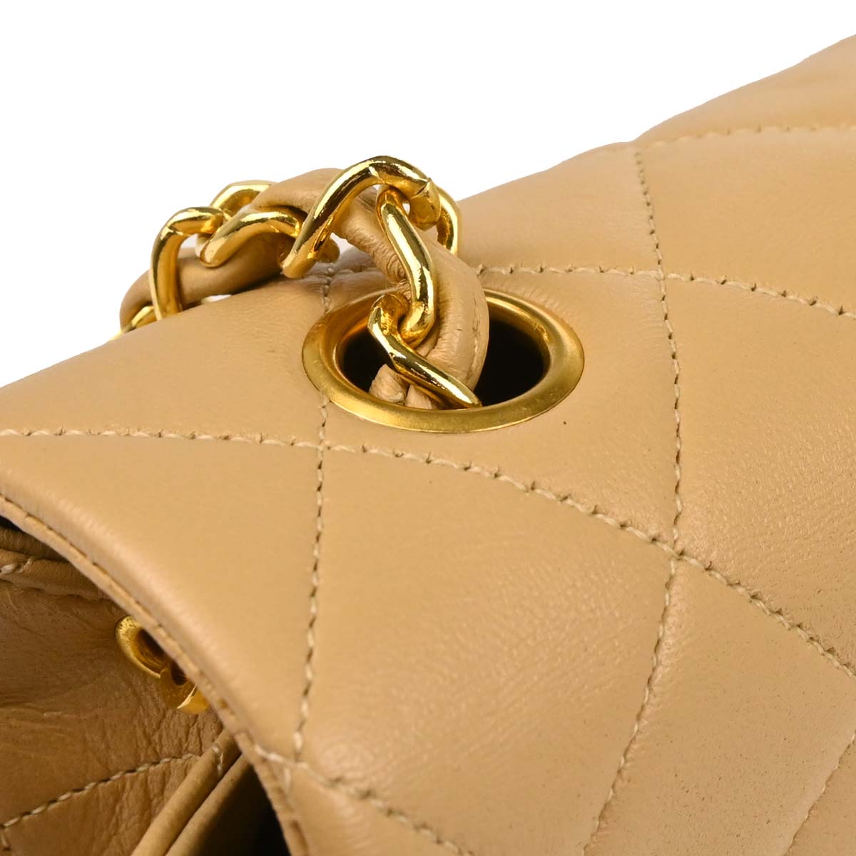 Chanel Beige Lambskin Classic Square Flap Shoulder Bag