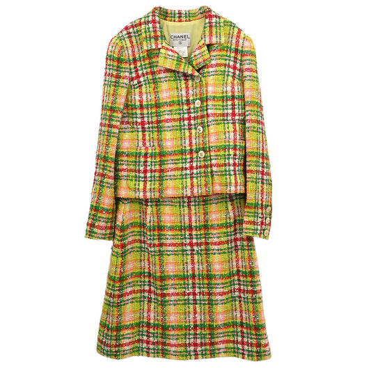 Chanel Setup Suit Jacket Skirt Green #38