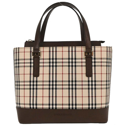 Burberry Beige Canvas Burberry Check Tote Handbag