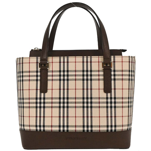 Burberry Beige Canvas Burberry Check Tote Handbag