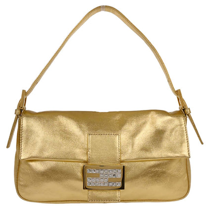 Fendi Metallic Gold Leather Baguette Handbag