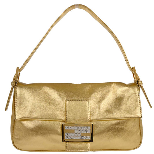 Fendi Metallic Gold Leather Baguette Handbag