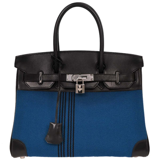 Hermes Blue Black Potamus Chevre Birkin 30 Handbag