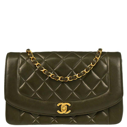 Chanel Dark Green Lambskin Medium Diana Shoulder Bag