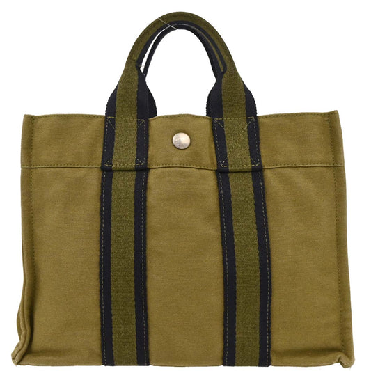 Hermes Khaki Canvas Fourre Tout PM Tote Handbag