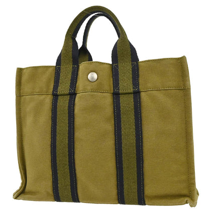 Hermes Khaki Canvas Fourre Tout PM Tote Handbag
