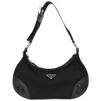 Prada Black Nylon Leather Hobo Handbag