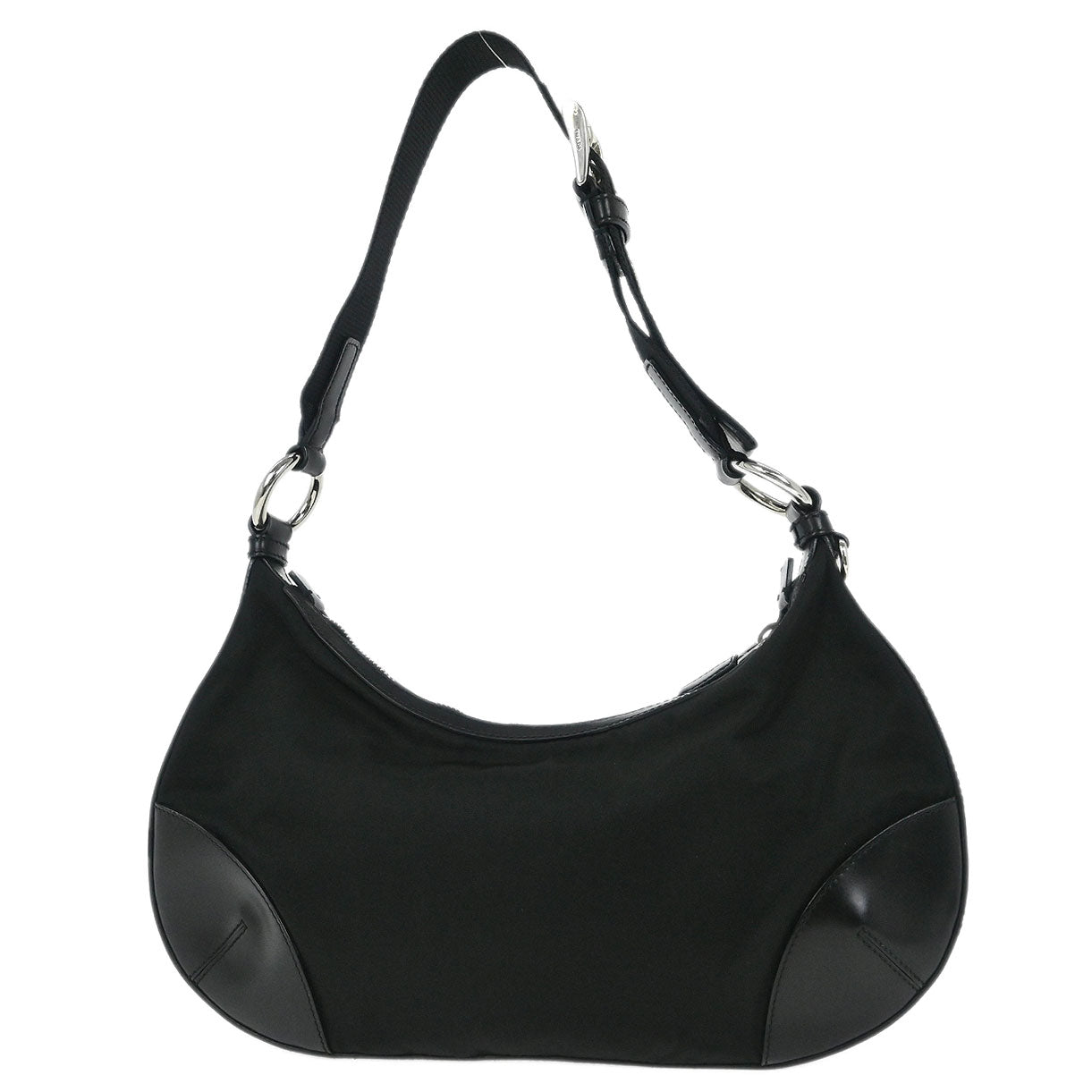 Prada Black Nylon Leather Hobo Handbag