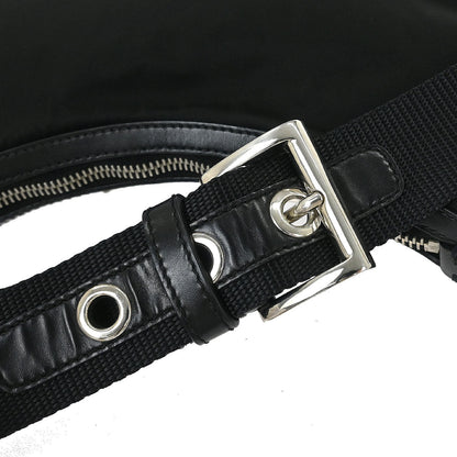 Prada Black Nylon Leather Hobo Handbag