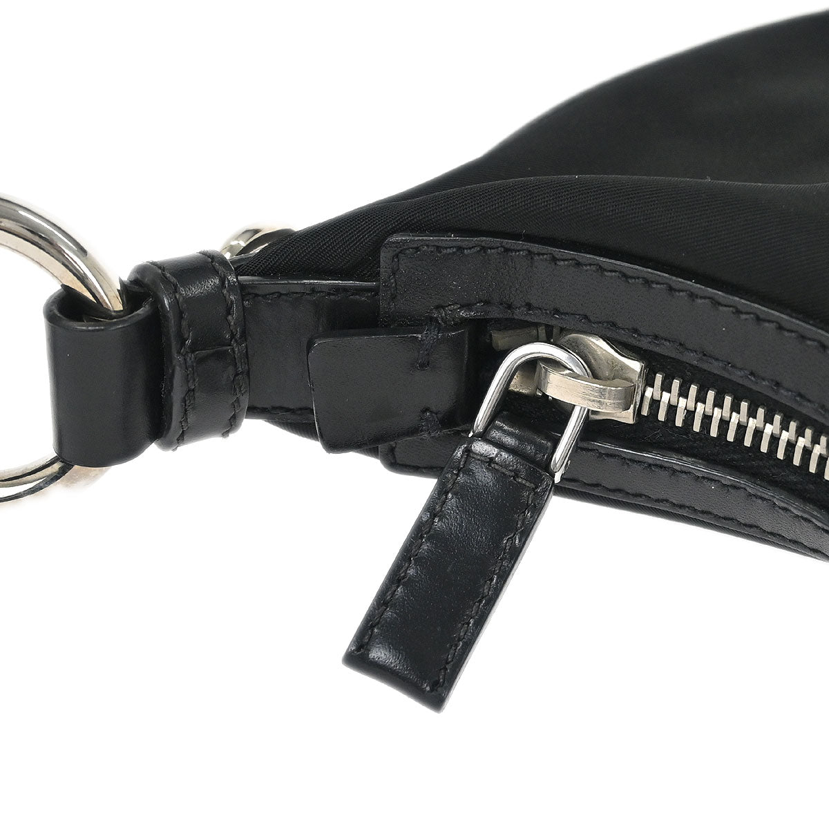 Prada Black Nylon Leather Hobo Handbag