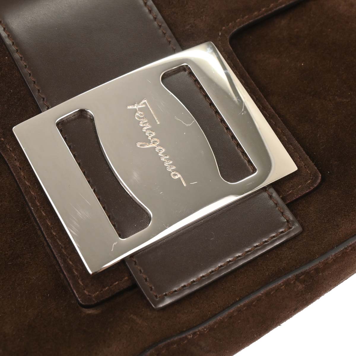Salvatore Ferragamo Brown Suede Vara Handbag